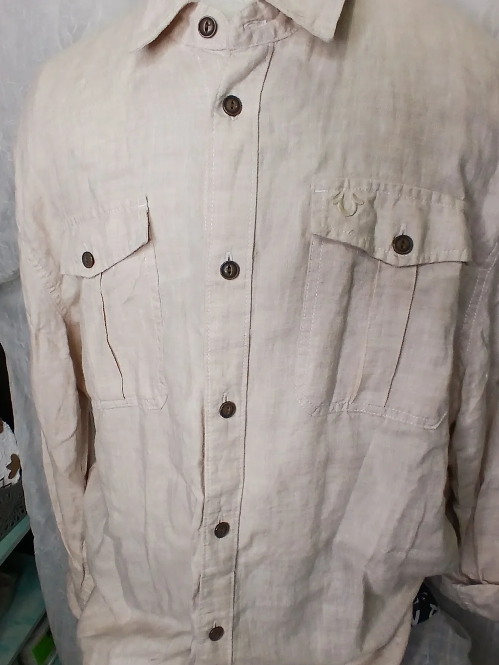 True Religion Men's Beige Button-Down Shirt